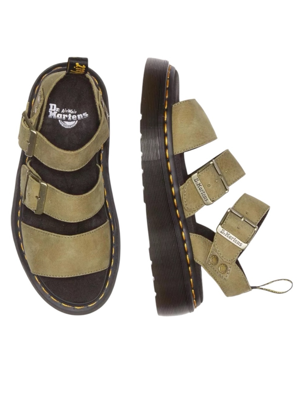 Dr. Martens Gryphon tumbled Nubuck Leather Platform Sandals muted olive | US 7L